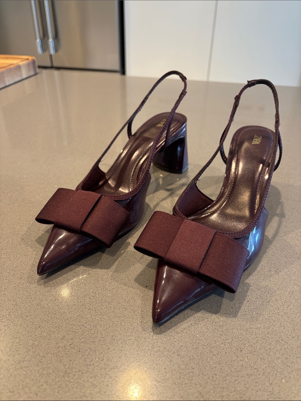 Zara Pointed Slingback Heels in Deep Burgundy with Bow